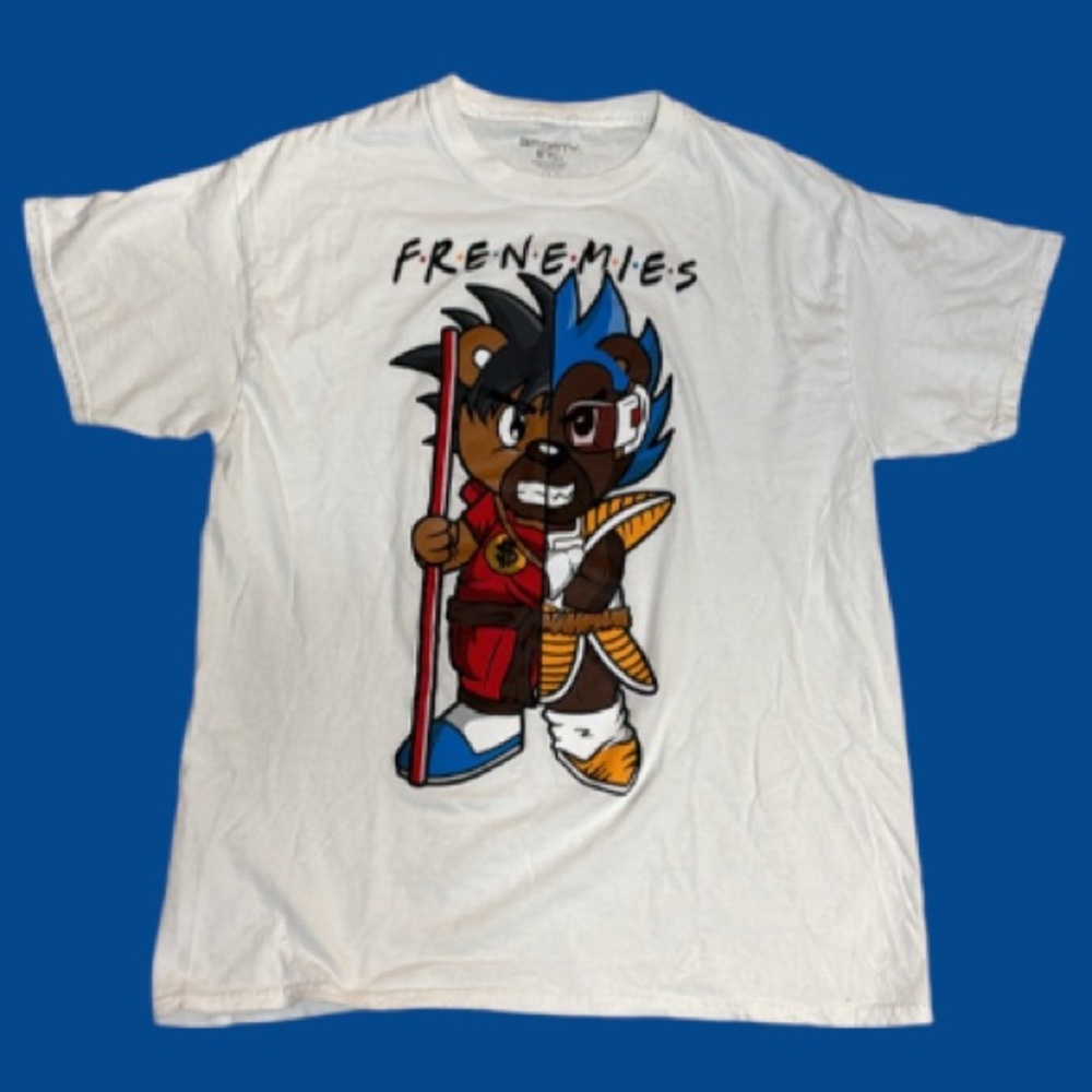 Frenemies 3Forty Tee shirt white multi color graphics bear size large